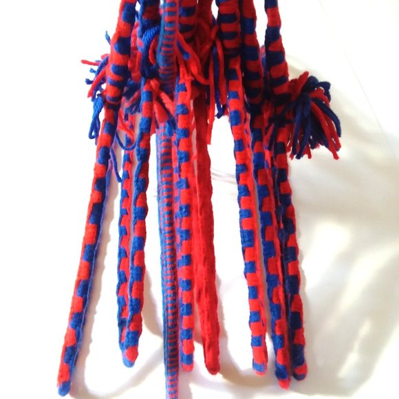 Crocheted Hangers 8 VTG 70s Pom Poms Handmade Metal Boho Retro Granny Knit - Picture 2 of 5